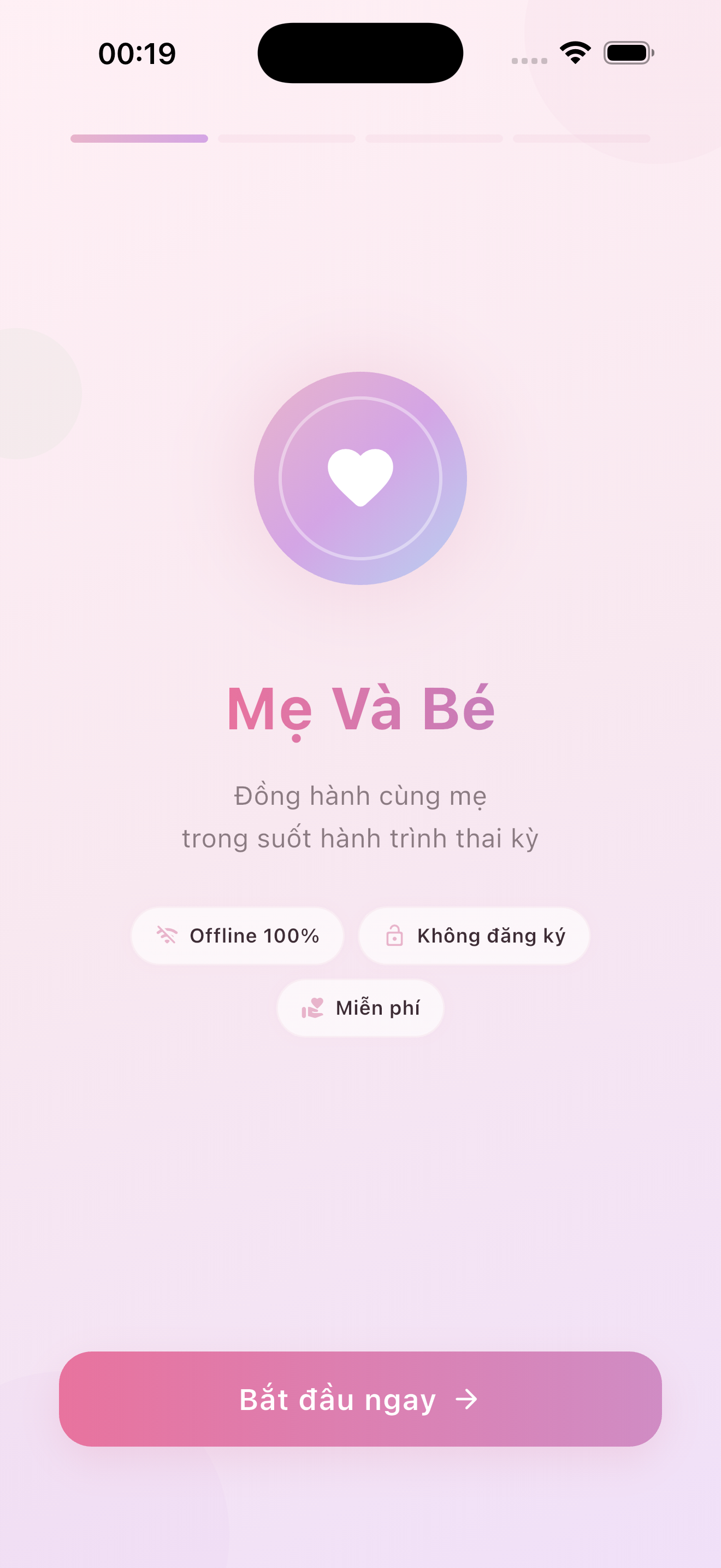 Màn hình theo dõi thai kỳ — tuần thai, ngày còn lại, kích thước bé