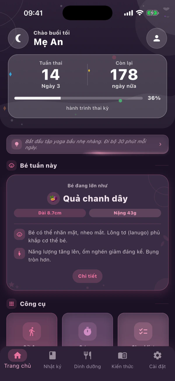 Giao diện ứng dụng ở chế độ tối