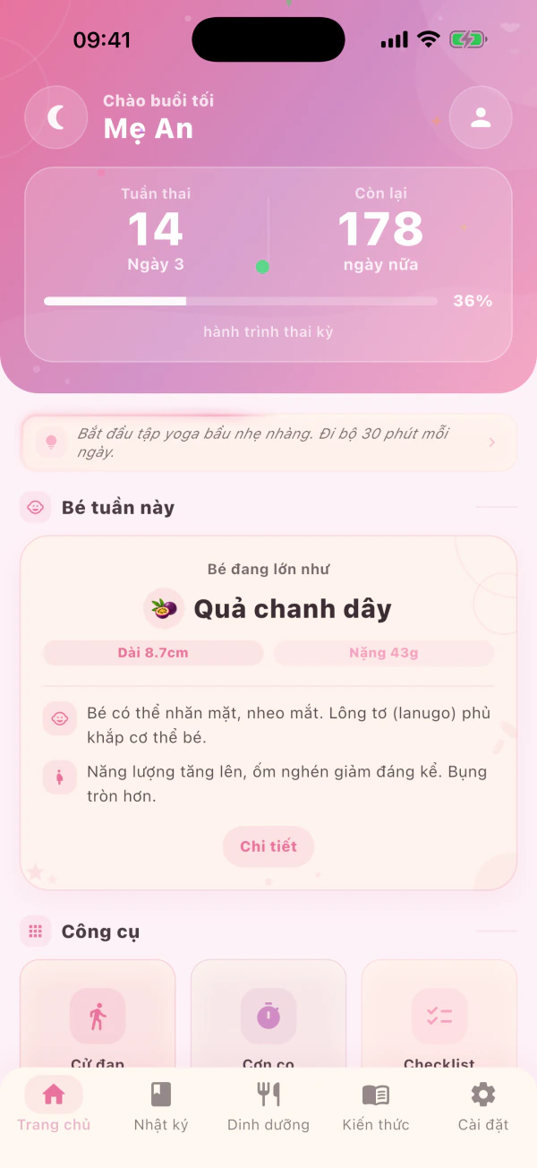Giao diện ứng dụng chủ đề hồng cho bé gái
